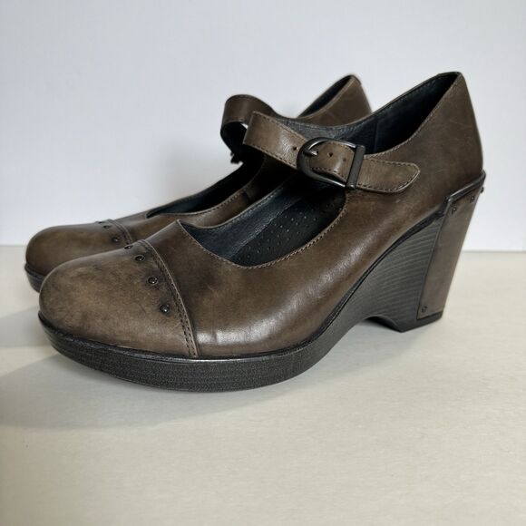 Dansko Fanny Mary Jane Brown Leather Studded Wedge Heels EUR 40 9.5-10 - Picture 2 of 13